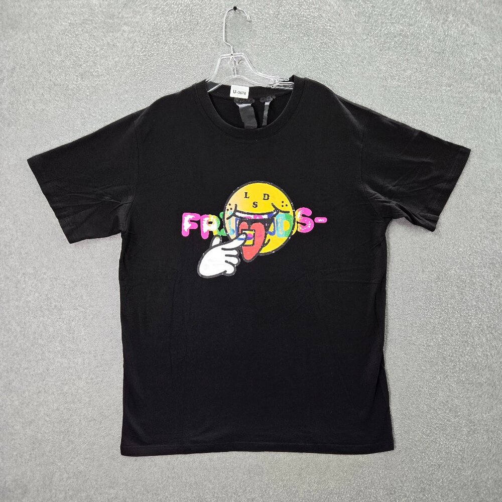 Vlone‎ Men Shirt XL Black Logo LSD Rainbow Smiley Friends Graphic Tee